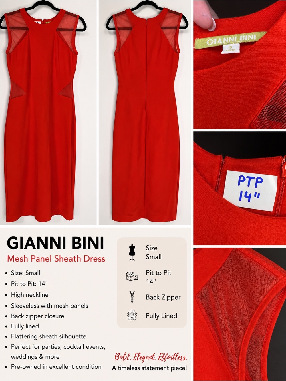 Gianni Bini Red Sleeveless Mesh-Panel Sheath Dress